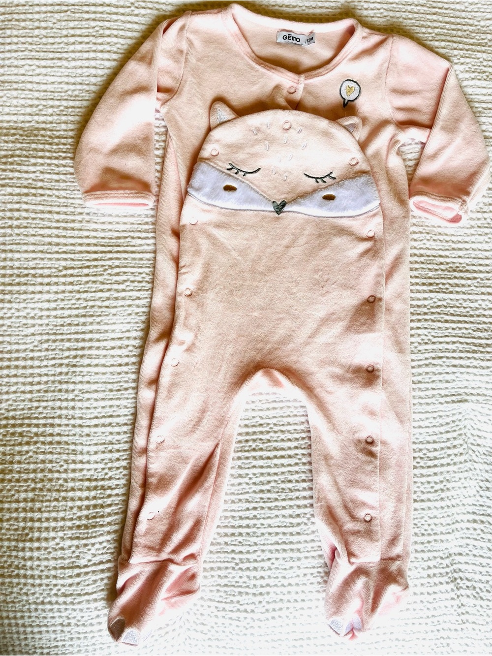 3 = $15 - Pink Baby One-Piece Footed Sleepsuit with Fox Applique
